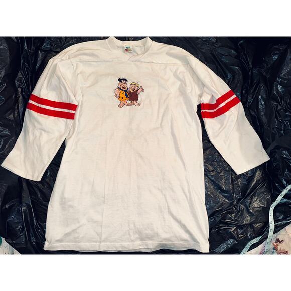 VINTAGE 90's TOO CUTE BRAND FLINTSTONES FOOTBALL JERSEY RAGLAN TEE - Picture 5 of 10